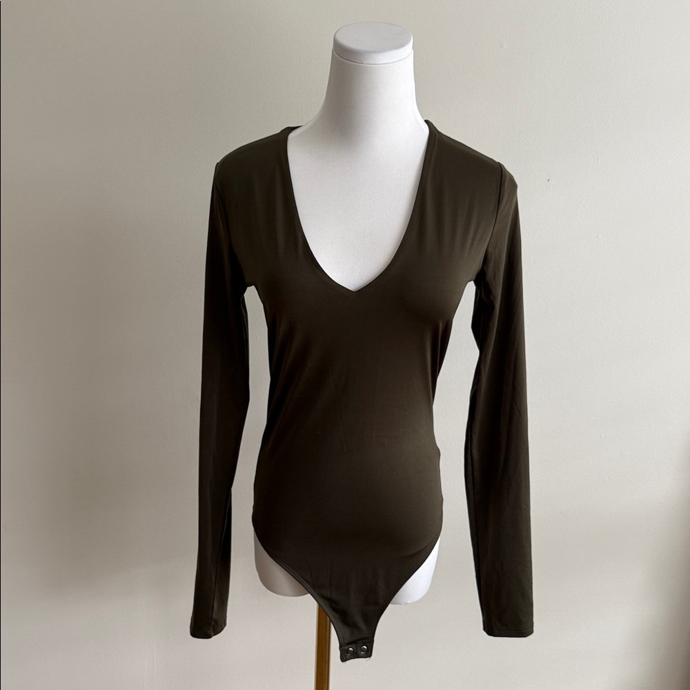 Express Olive Long Sleeve Bodysuit